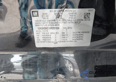 2017 Chevrolet Tahoe Lt from USA, damaged, VIN 1GNSKBKC1HR281696